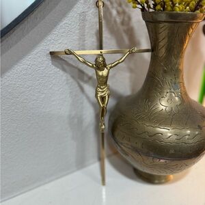 Vintage Brass Crucifix Wall Cross 10” x‎ 5” Religious Catholic INRI